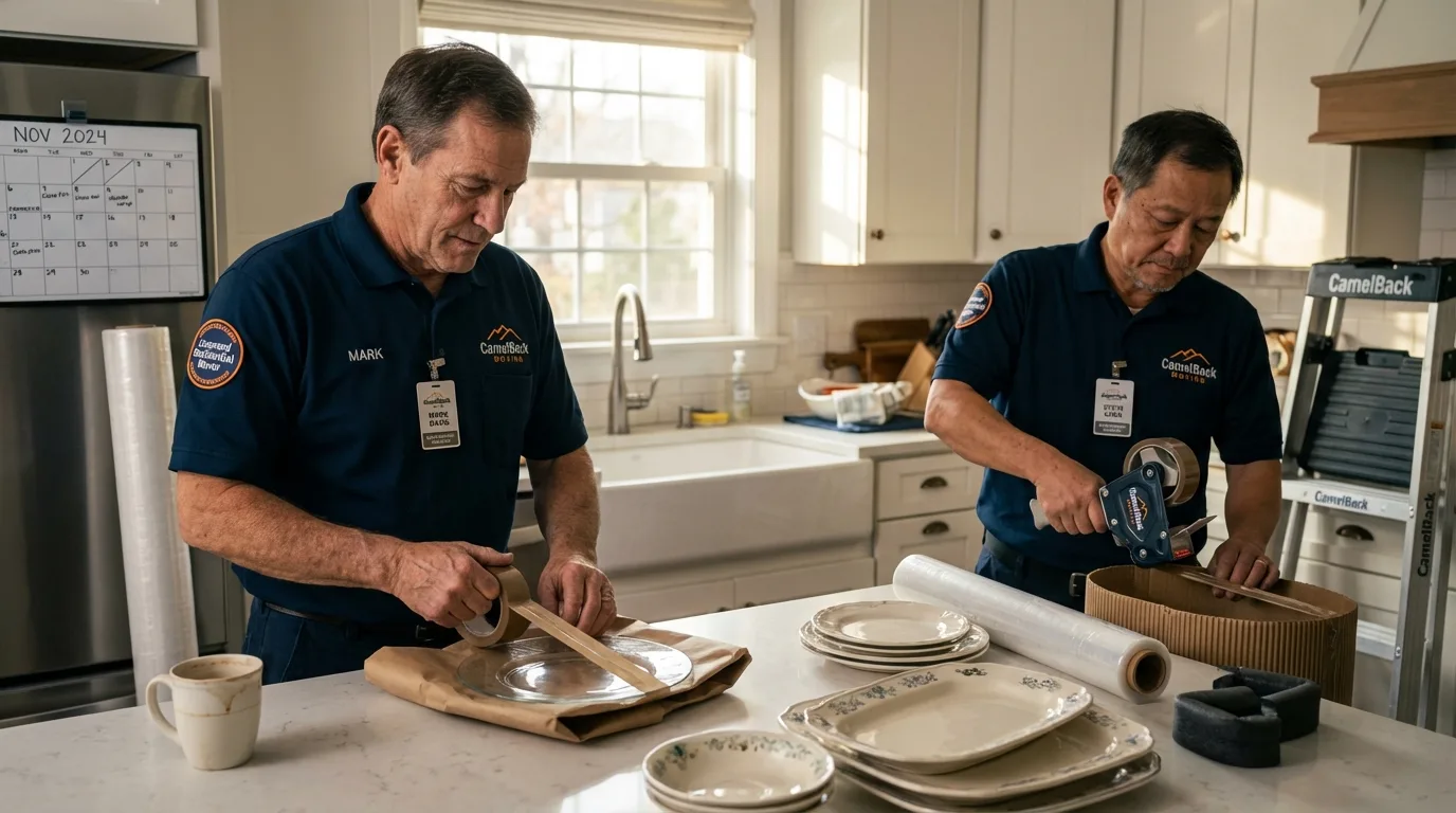 Professional crew packing kitchen dishware in Laurel, MT